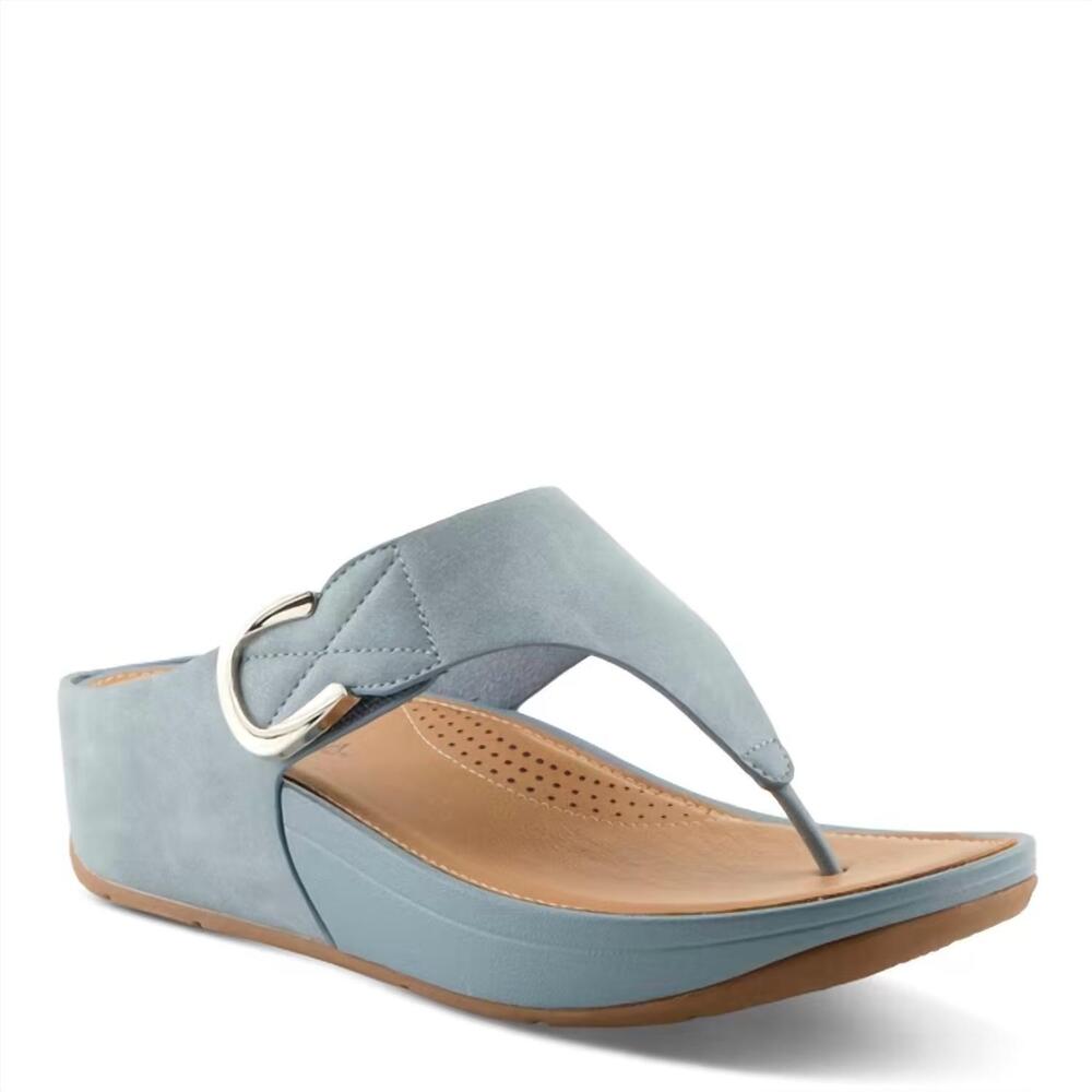 NEW SPRING STEP SHOES women’s ocean front wedge thong sandal in sky blue